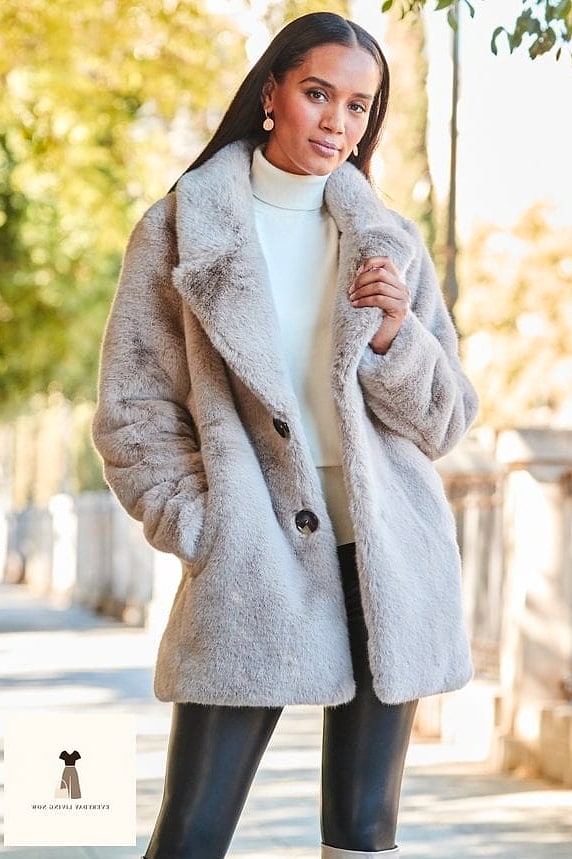 Faux Fur Coat Over a Bodycon Dress