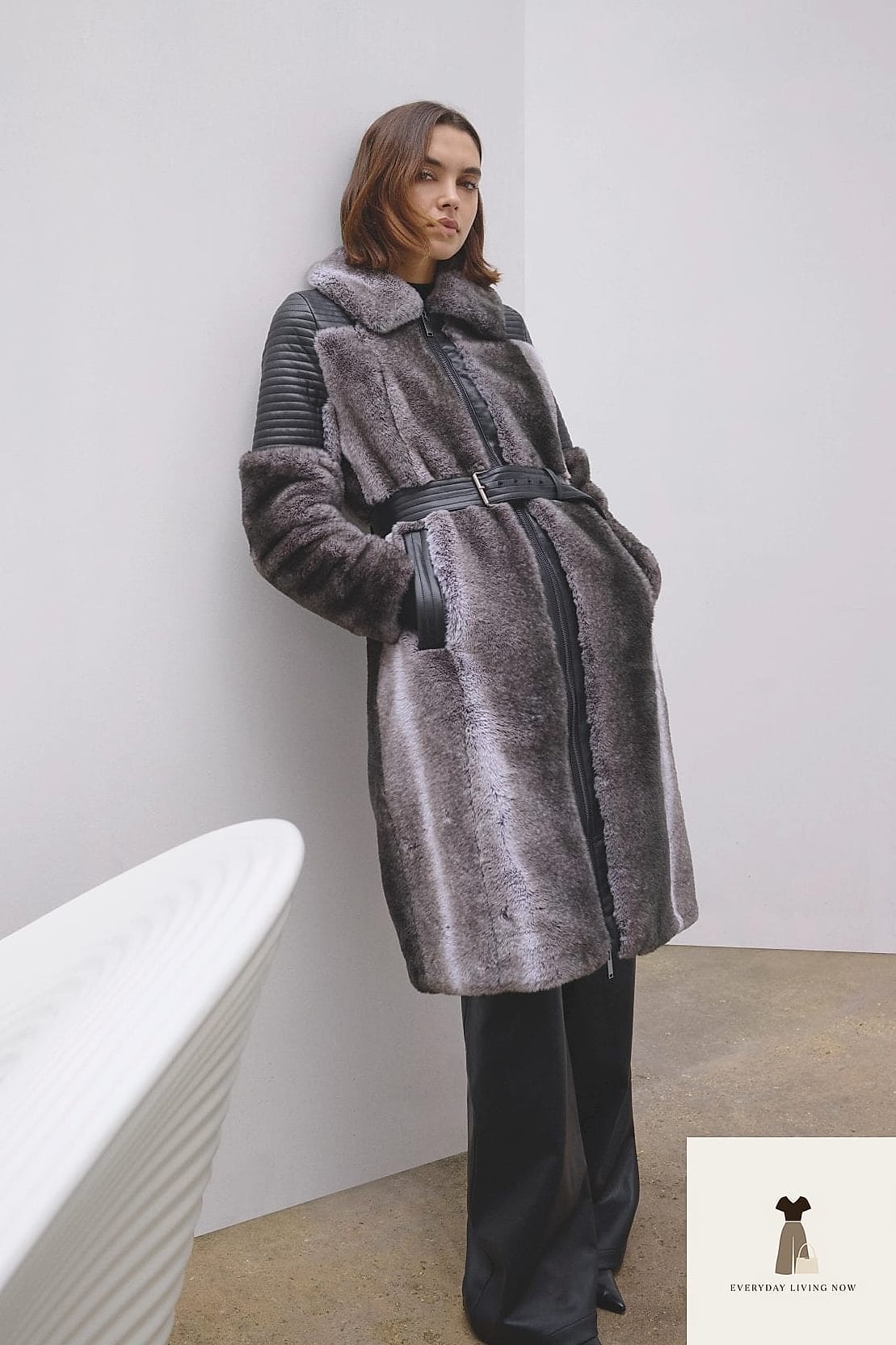 Fur Coat With Biker Shorts and Boots