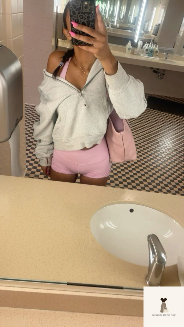 Gray Hoodie, Pink Shorts Contrast