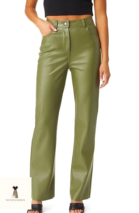 Green Faux Leather Leggings with a Chunky Sweater