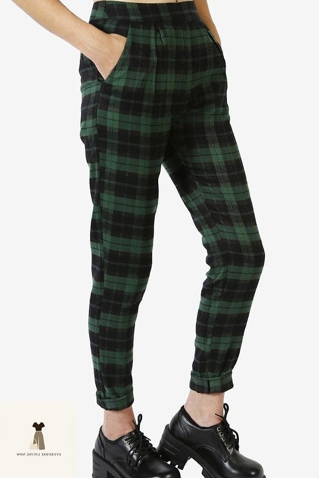 Green Plaid Pants with a Solid Sweater