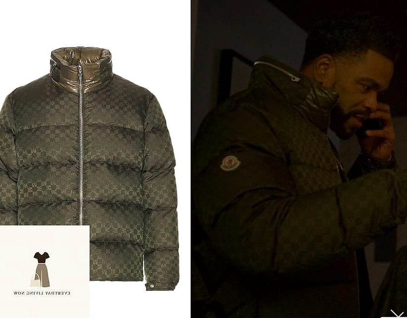 Green Puffer Coat Over an All-Black Outfit