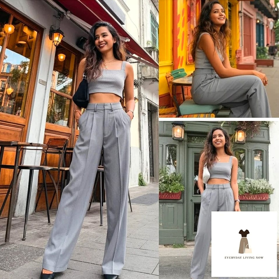 21 Grey Pants Outfit That Are Absolutely Stunning 9 Grey High-Waisted Pants with a Bodysuit