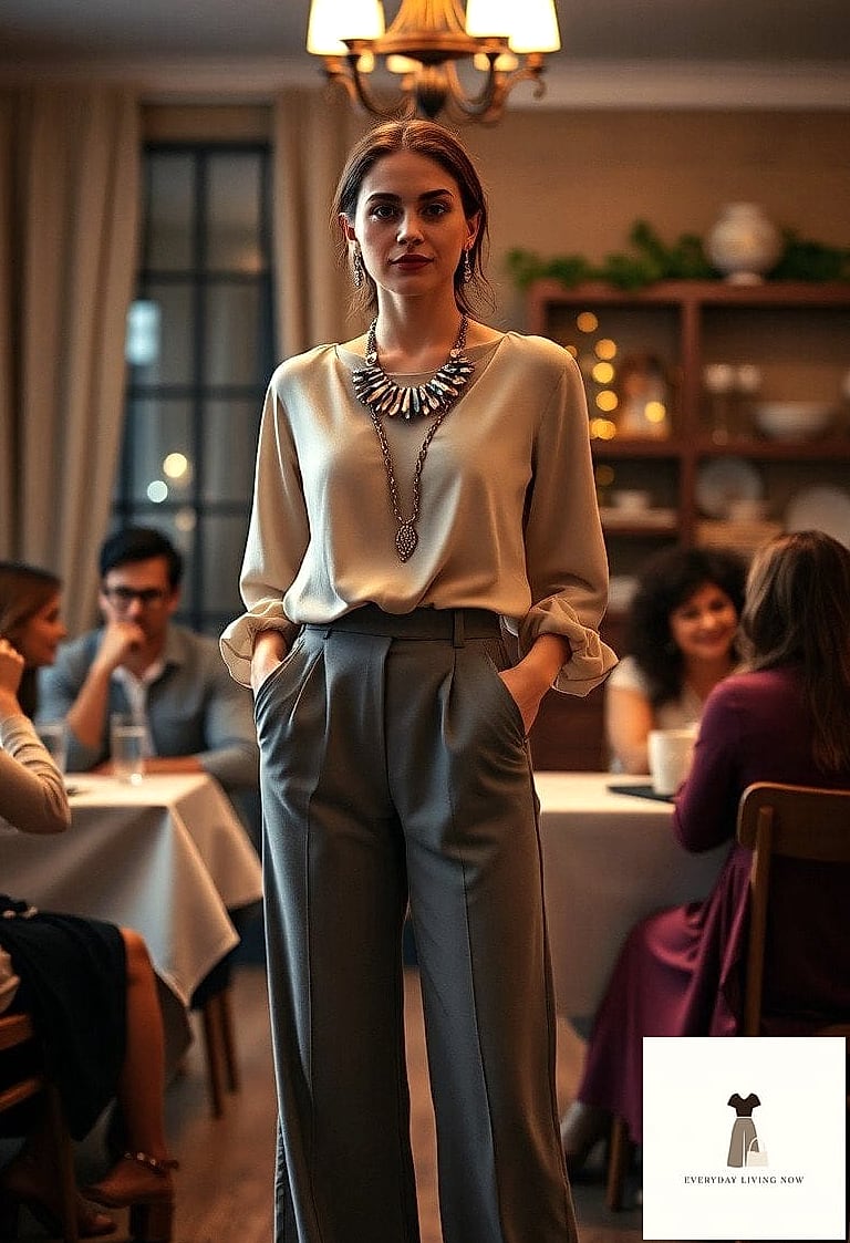 21 Grey Pants Outfit That Are Absolutely Stunning 10 Grey Palazzo Pants with a Fitted Blouse