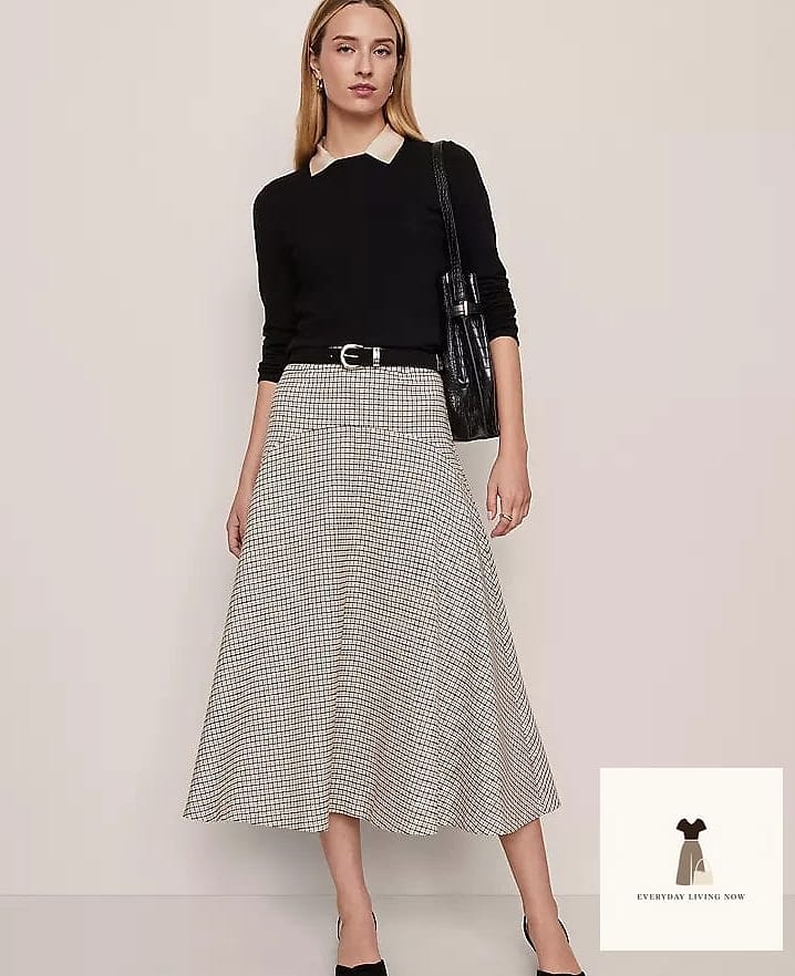 Houndstooth Skirt and Fitted Sweater