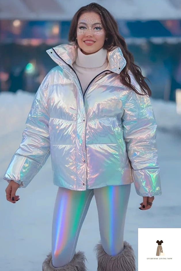 29 Rave Outfit That Are Trending Right Now 14 Iridescent Puffer Vest Over a Bodysuit