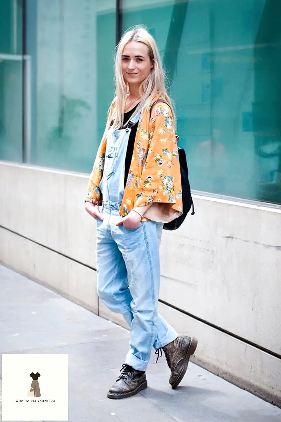 Kimono Layered Over Overalls