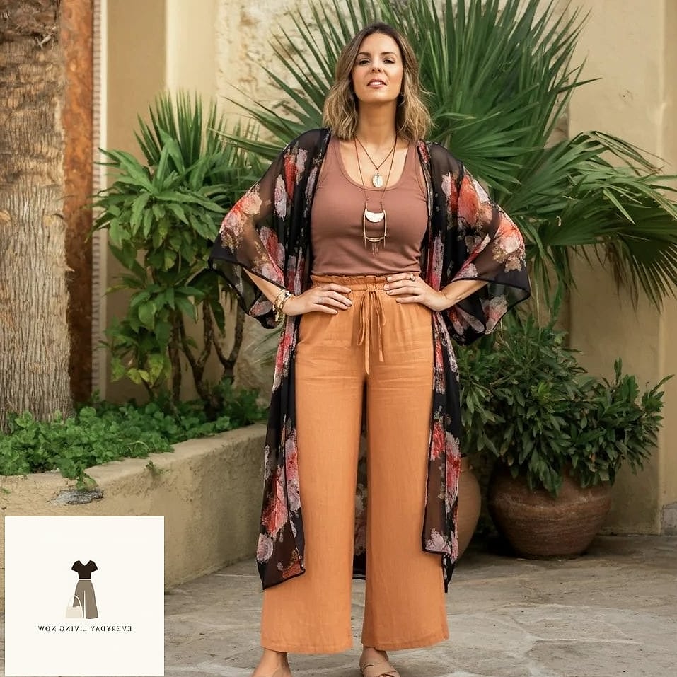 Kimono Over Wide-Leg Trousers
