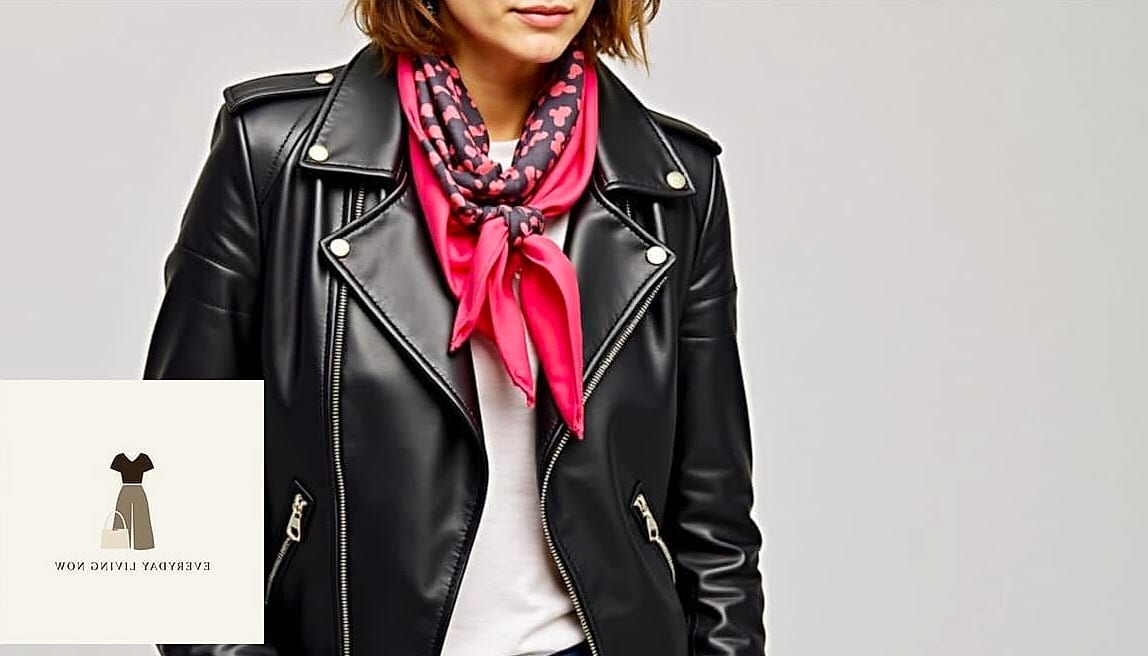 30 Scarf Outfit That Are Dreamy and So Inspiring 17 Leather Jacket with a Scarf Peeking Out