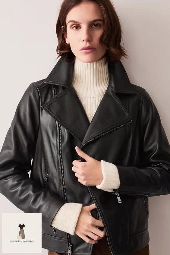 24 Cozy Outfit That Every Stylist Needs to See 16 Leather Jacket Over a Turtleneck Dress