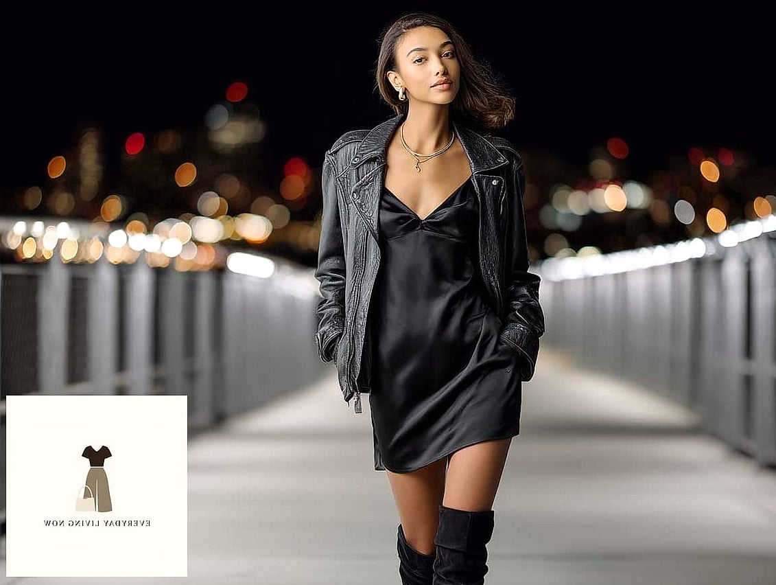 Leather Jacket Over a Slip Dress