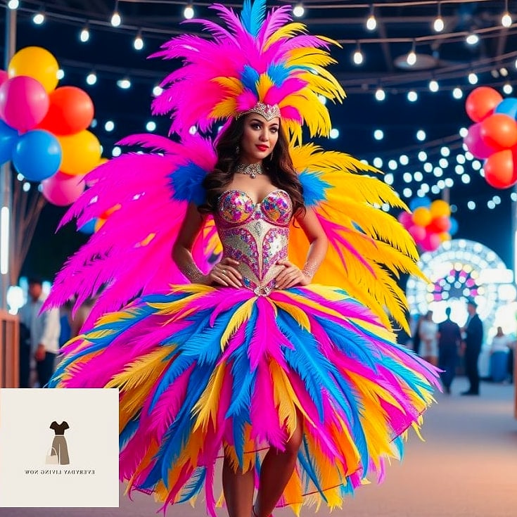 22 Carnival Outfit That Are Trending Right Now 13 Metallic Bodysuit With a Feathered Belt