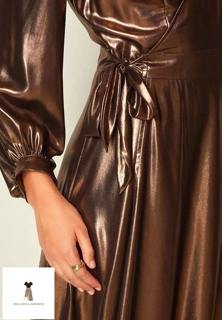 25 Masquerade Outfit Ideas You Need to Try Next 19 Metallic Bronze Wrap Dress