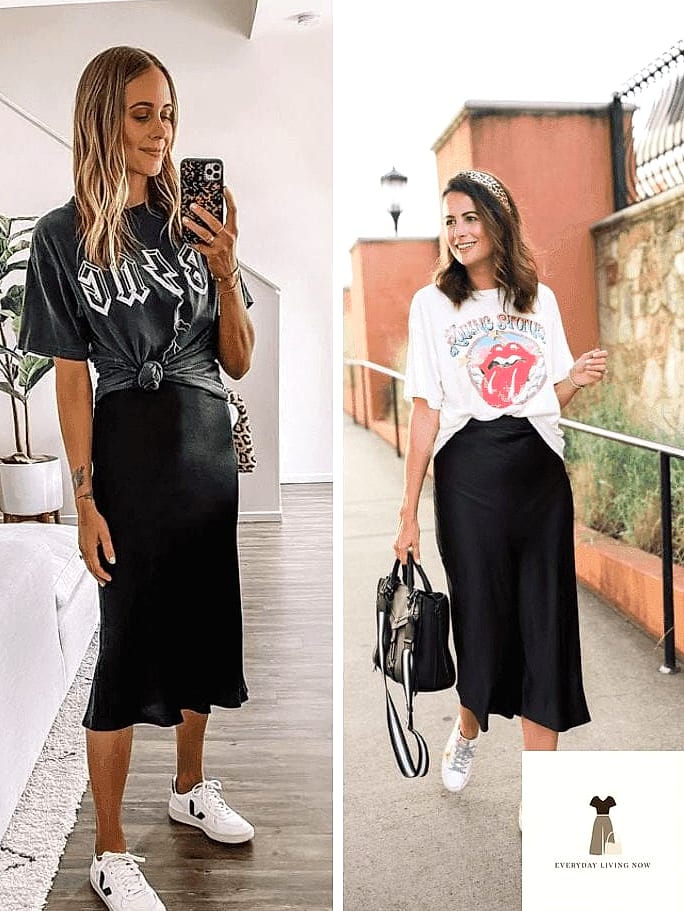 The Midi Skirt and Graphic Tee Match