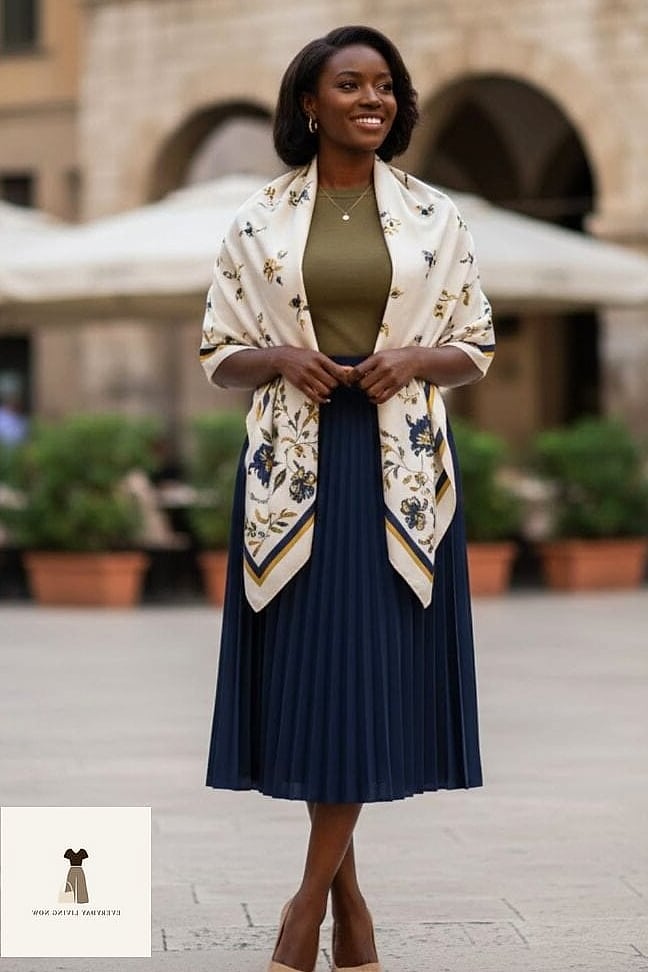 30 Scarf Outfit That Are Dreamy and So Inspiring 16 Midi Skirt with a Scarf Tied at the Neck
