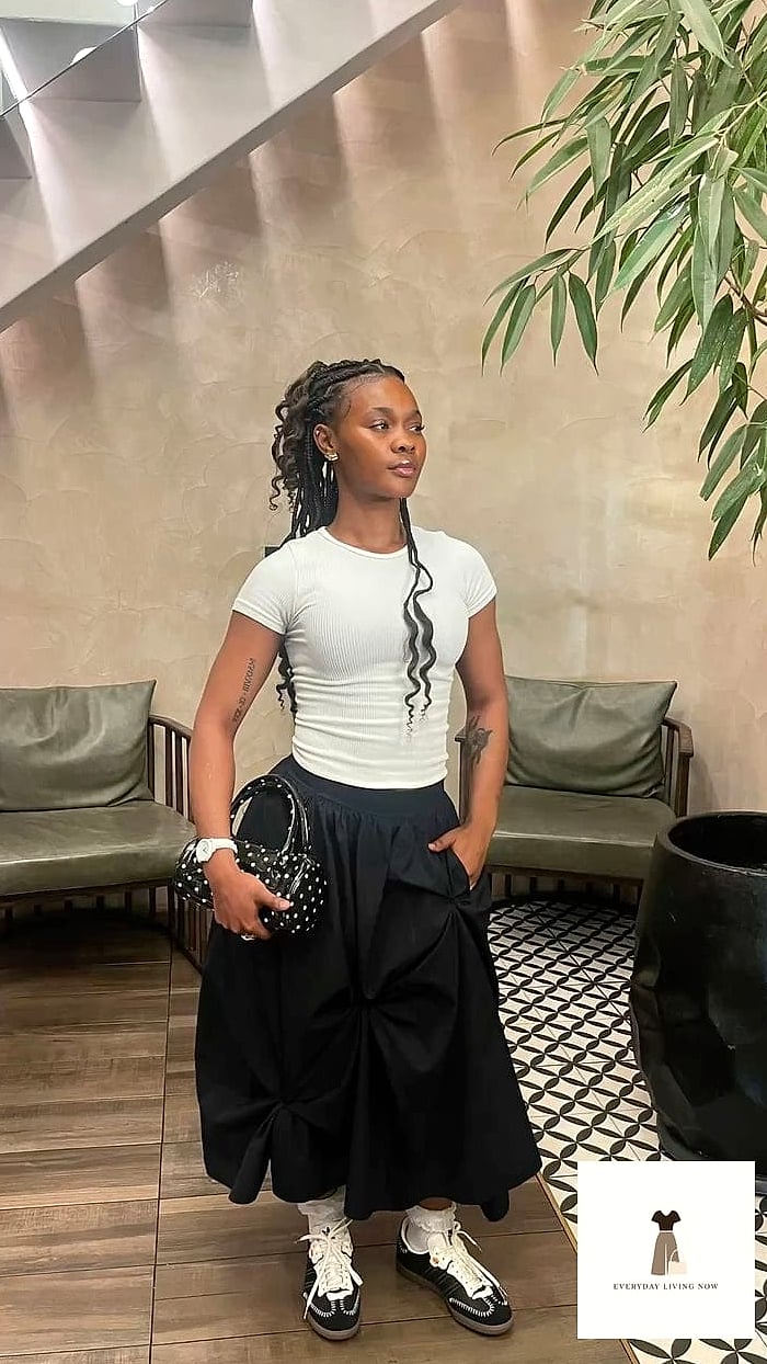 Midi Skirt and Chunky Sneakers