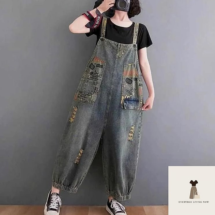 Overalls Rolled at the Ankle with Sneakers