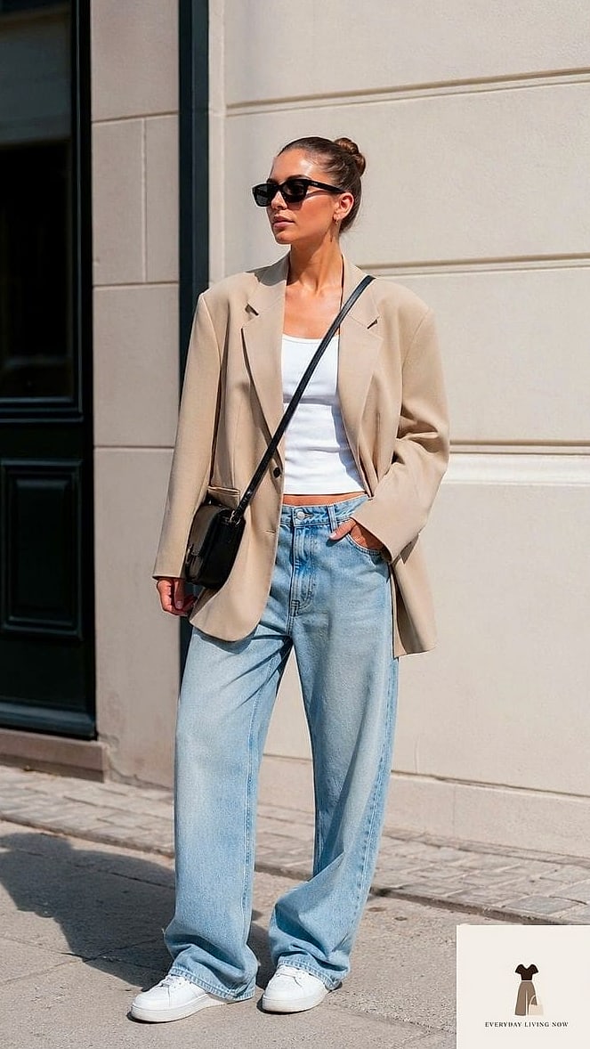 Oversized Blazer Over a Straight-Leg Baggy Jean