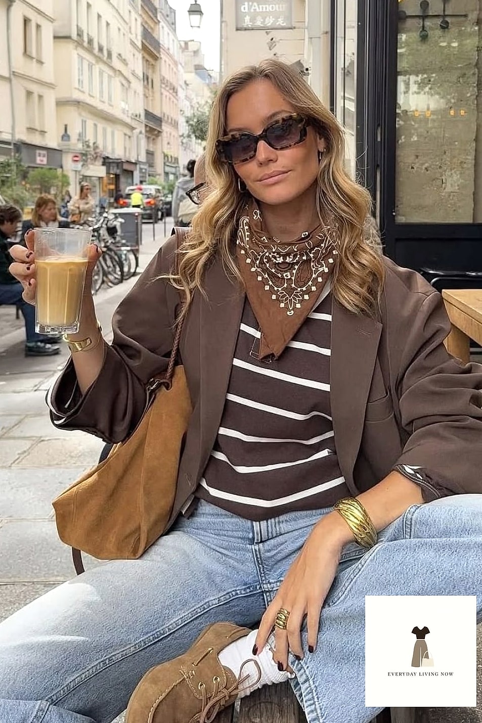 22 Bandana Outfit Worth Pinning Immediately 12 Oversized Blazer With a Bandana Neck Scarf