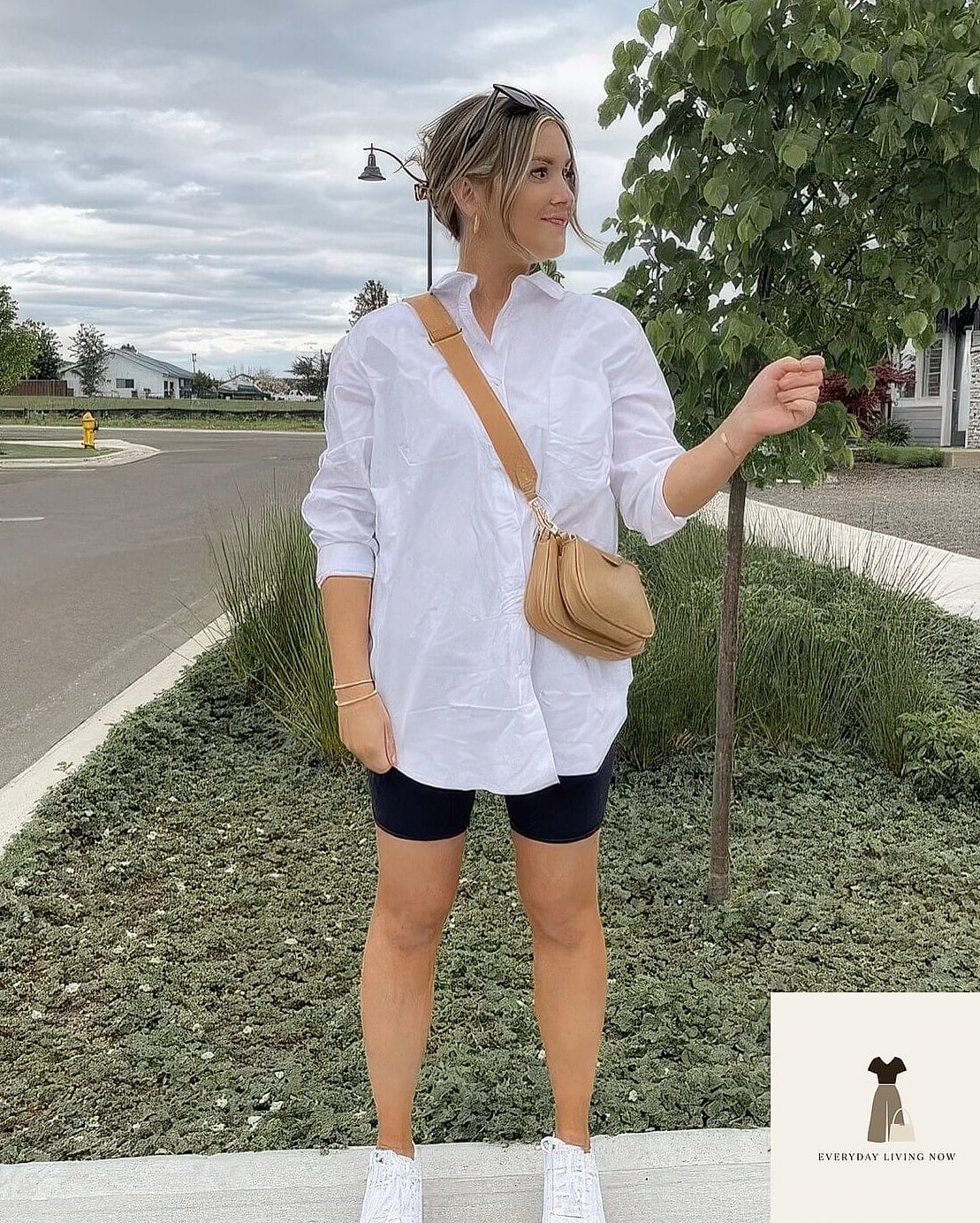 Oversized Shirt with Bike Shorts and a Cap