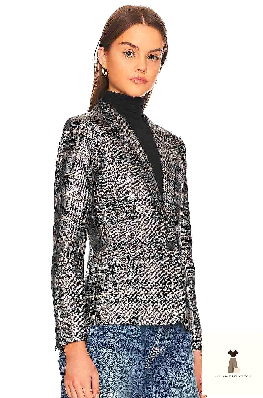 21 Outfit Winter That Are Dreamy and So Inspiring 5 Plaid Blazer with Straight-Leg Jeans