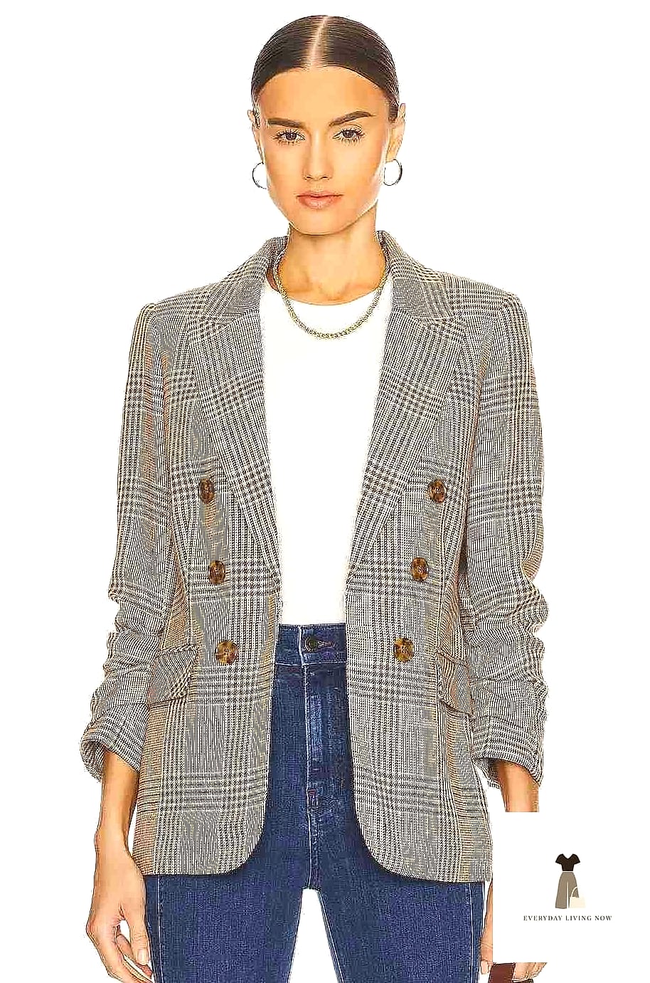 21 Outfit Hiver That Are Absolutely Stunning 6 Plaid Blazer with Straight-Leg Jeans