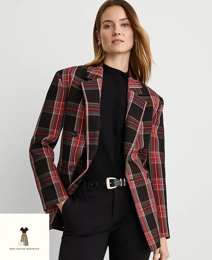 Plaid Blazer and Straight-Leg Jeans