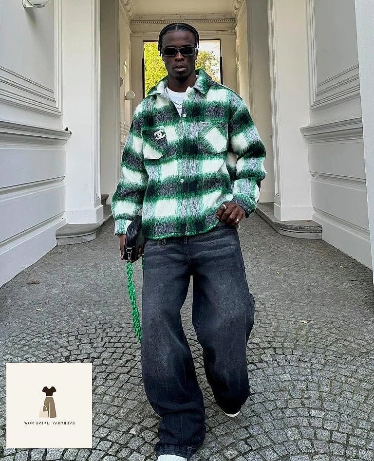 Plaid Flannel Shirt Tied Over Baggy Jeans with Combat Boots