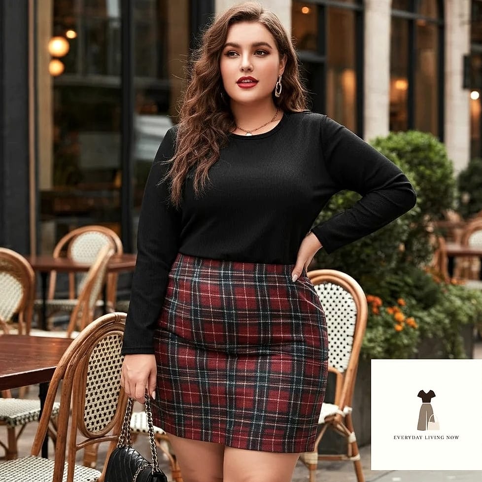 Plaid Mini Skirt and Knee-High Boots