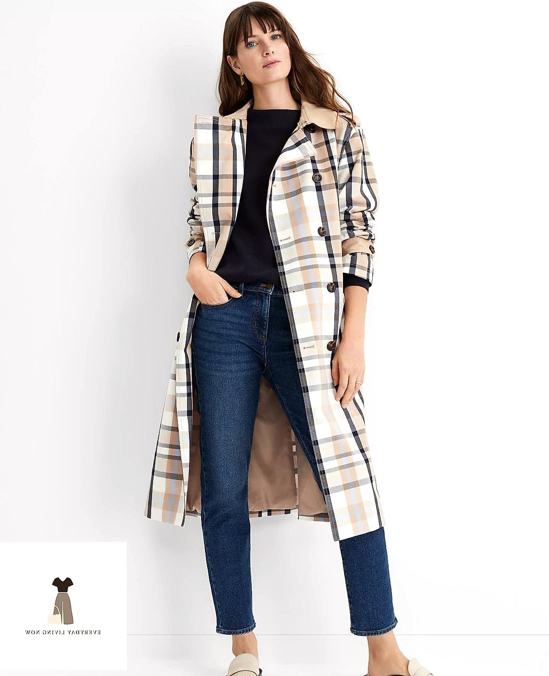 Plaid Trench Over a Simple Sweater