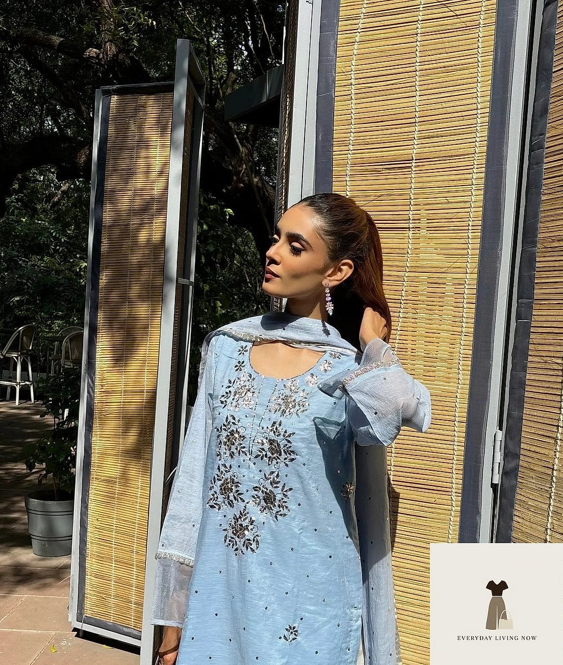 Powder Blue Sharara With Pearl Detailing