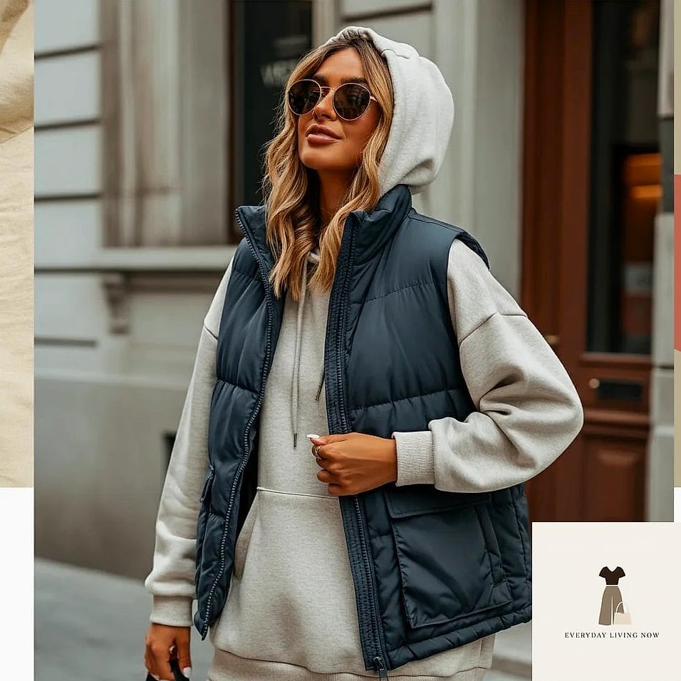 Puffer Vest Over a Hoodie