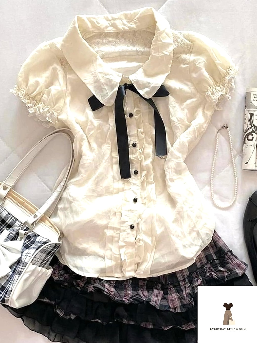Puff Sleeve Blouse and Wide-Leg Trousers