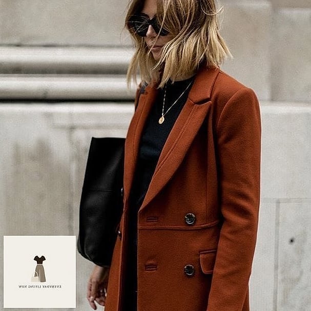 Rust-Colored Coat and Neutral Knits