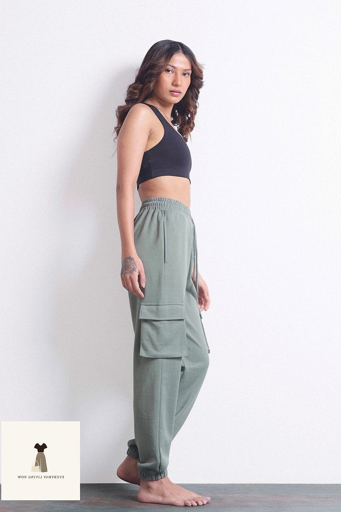 Sage Green Joggers with a Cropped Hoodie