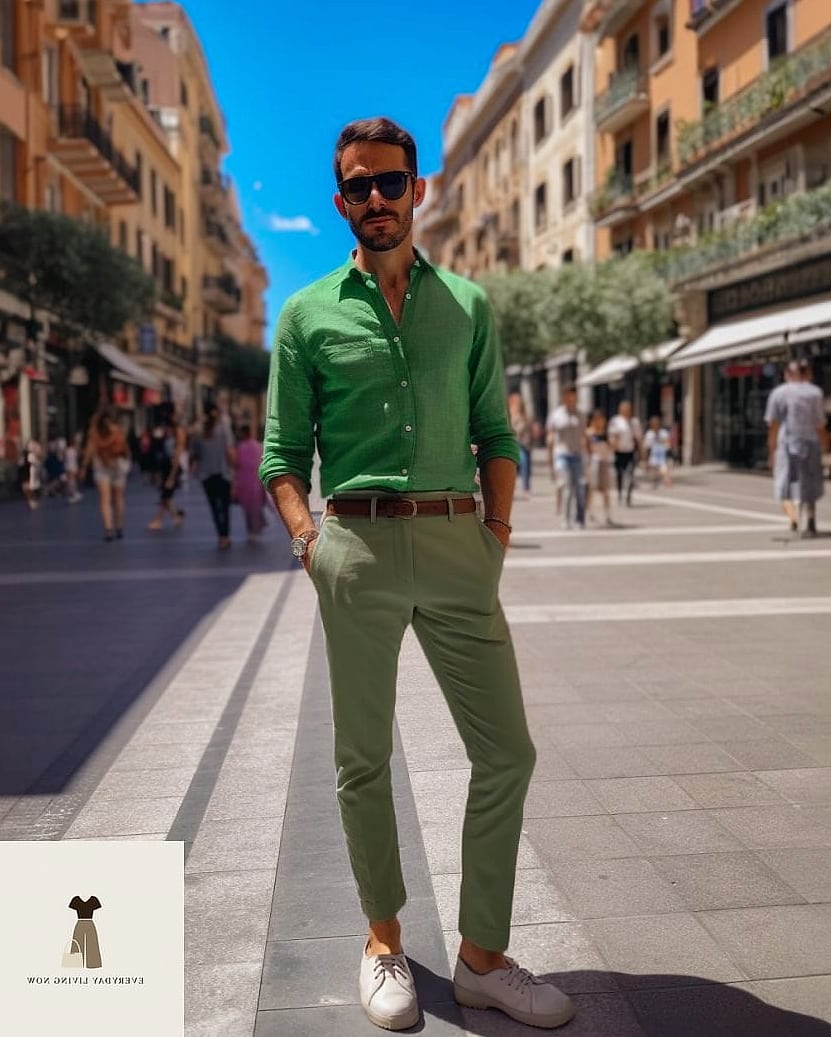 Sage Green Linen Pants with a Basic Tank