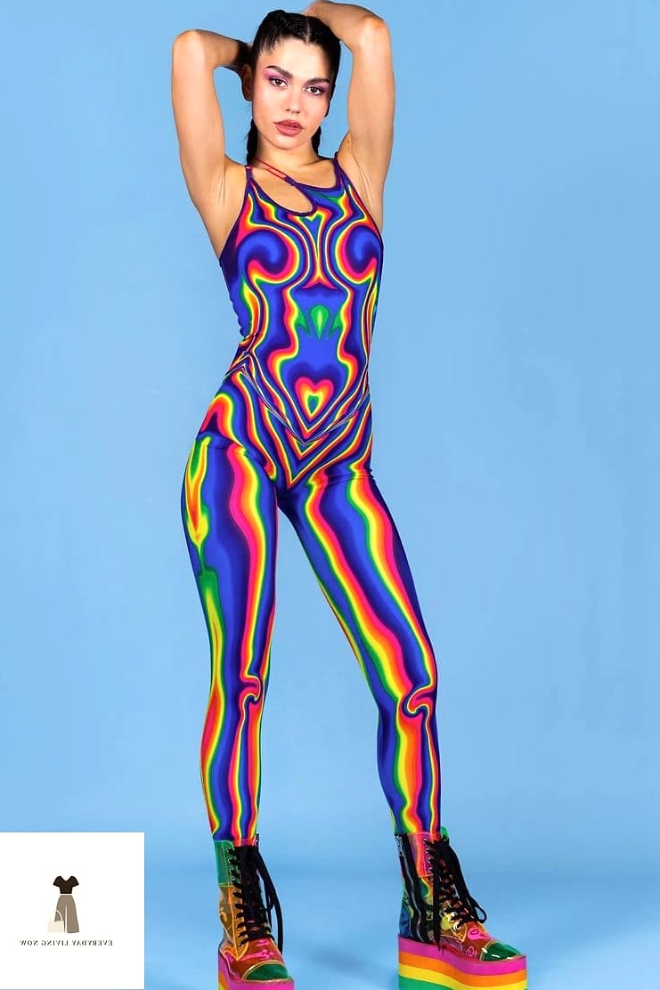 29 Rave Outfit That Are Trending Right Now 8 Sheer Rainbow Kimono Over a Bralette