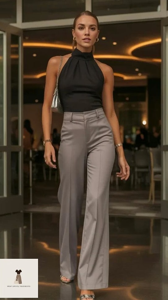 21 Grey Pants Outfit That Are Absolutely Stunning 5 Slate Grey Flare Pants with a Turtleneck