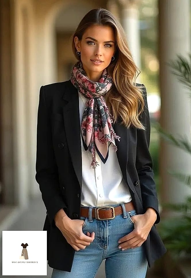 30 Scarf Outfit That Are Dreamy and So Inspiring 13 Straight-Leg Jeans and Scarf as a Bag Accessory