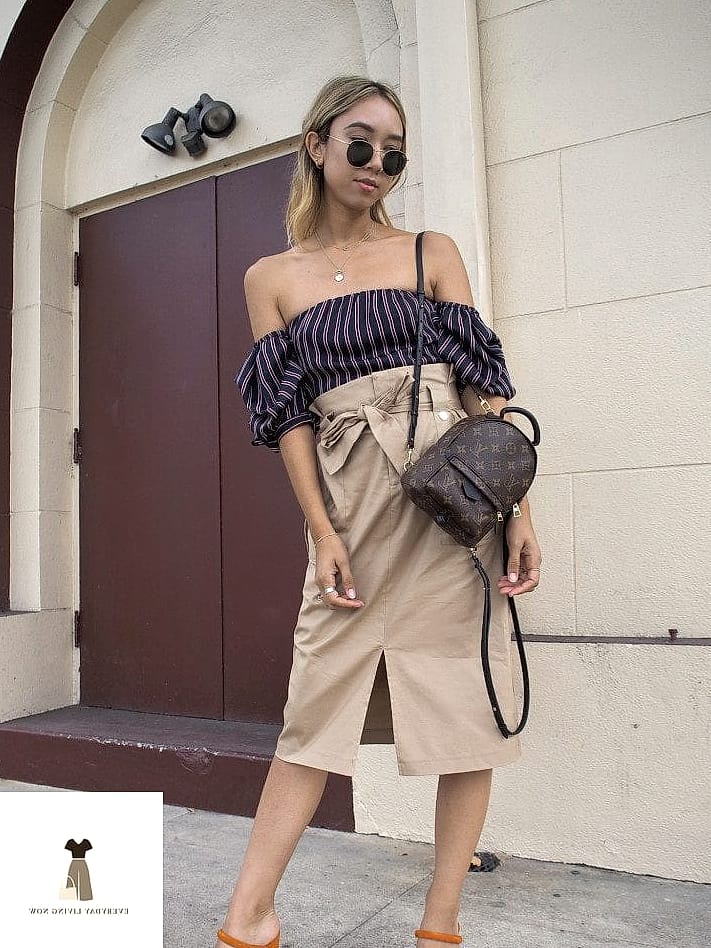 30 Striped Shirt Outfit That Are Absolutely Stunning 26 Striped Shirt with a Trench Skirt Set