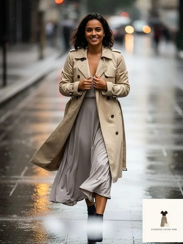 29 Rainy Day Outfit That Are Breathtakingly Beautiful 6 Trench Coat Over A Slip Dress