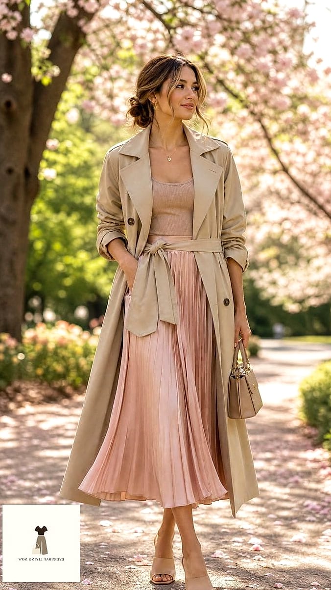 Trench Coat and Midi Skirt Combo
