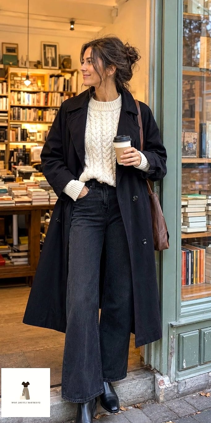 Trench Coat With a Chunky Knit Sweater