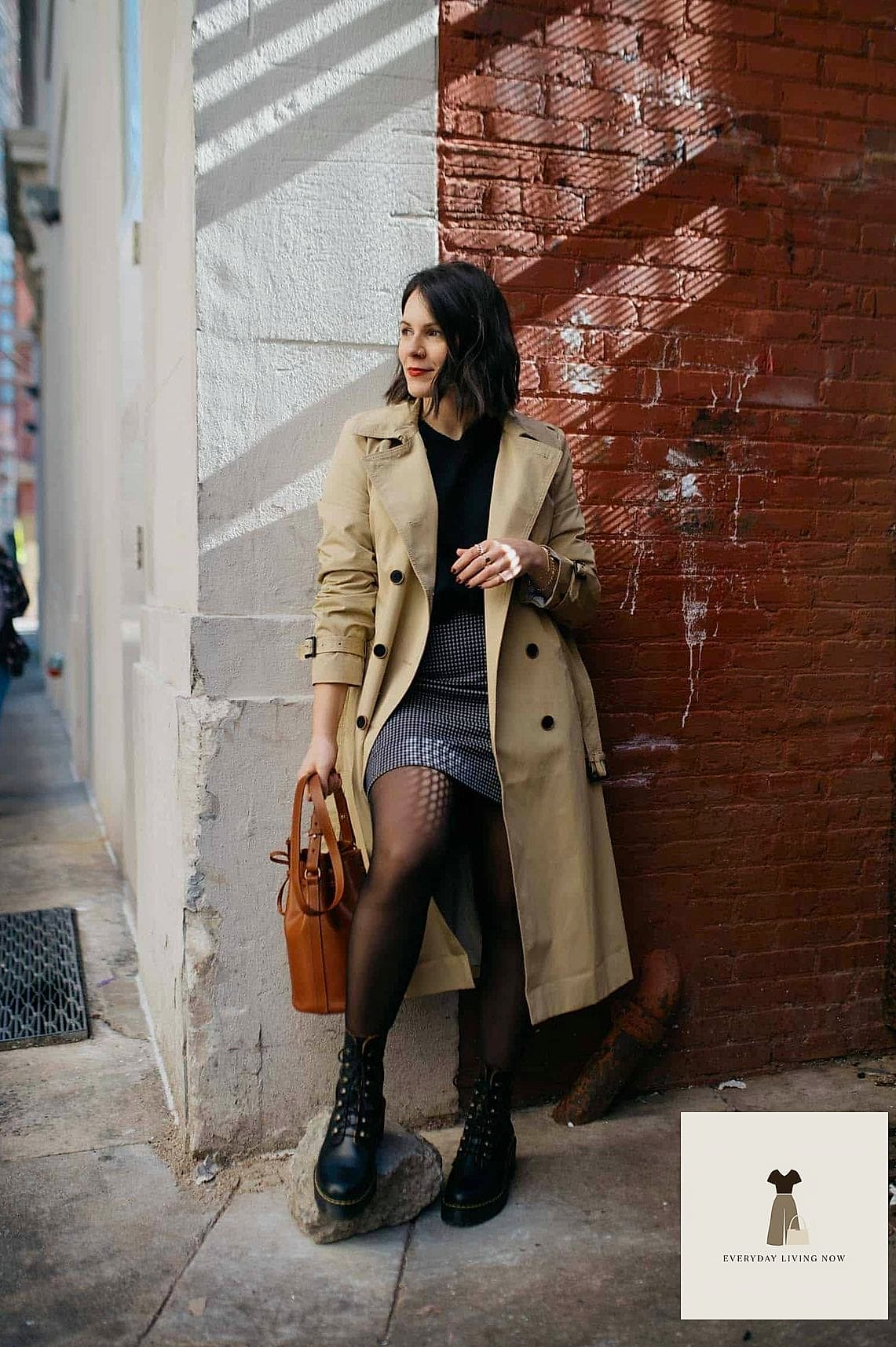 Trench Coat With a Mini Skirt and Knee-High Boots