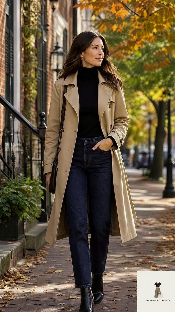 Trench Coat and Straight-Leg Jeans With Statement Boots