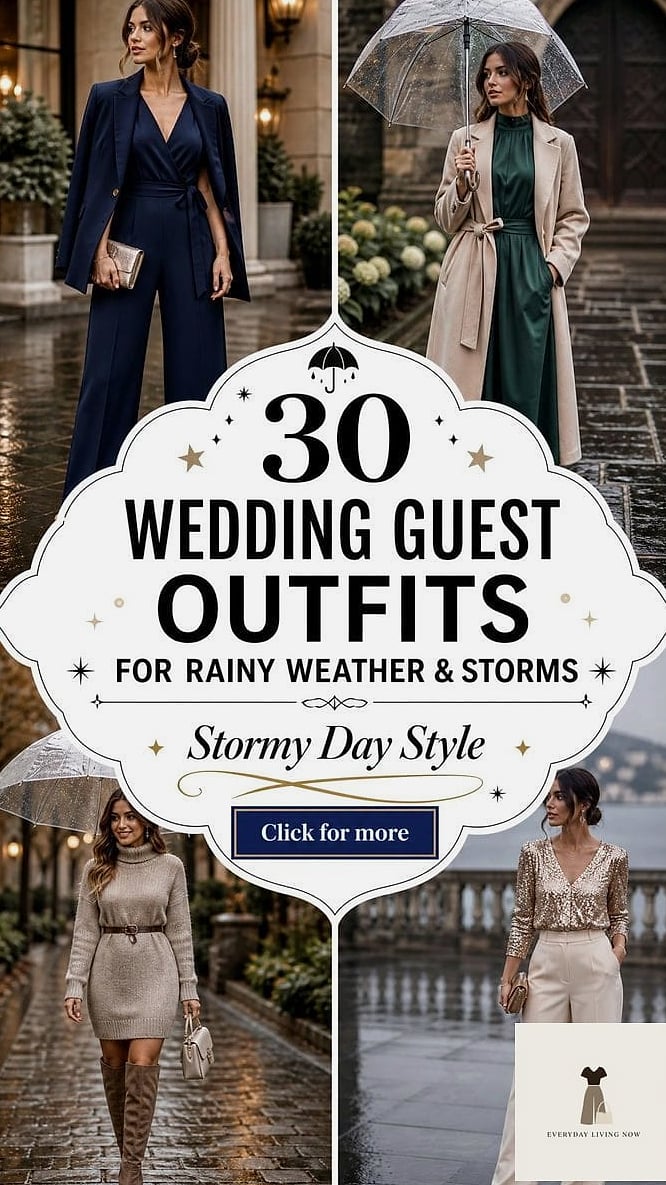 29 Rainy Day Outfit That Are Breathtakingly Beautiful 28 Wedding Guest Outfit For A Rainy Ceremony
