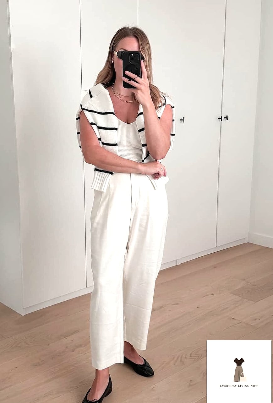 White Linen Pants with a Chunky Knit Sweater