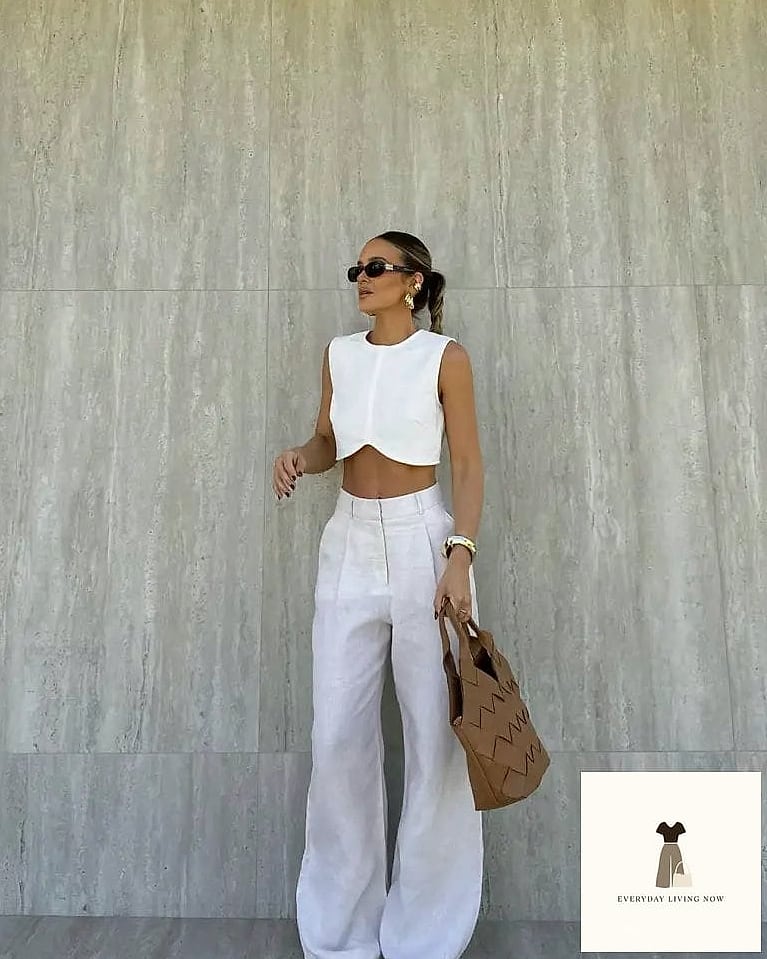 White Linen Pants with a Statement Sunglasses Moment