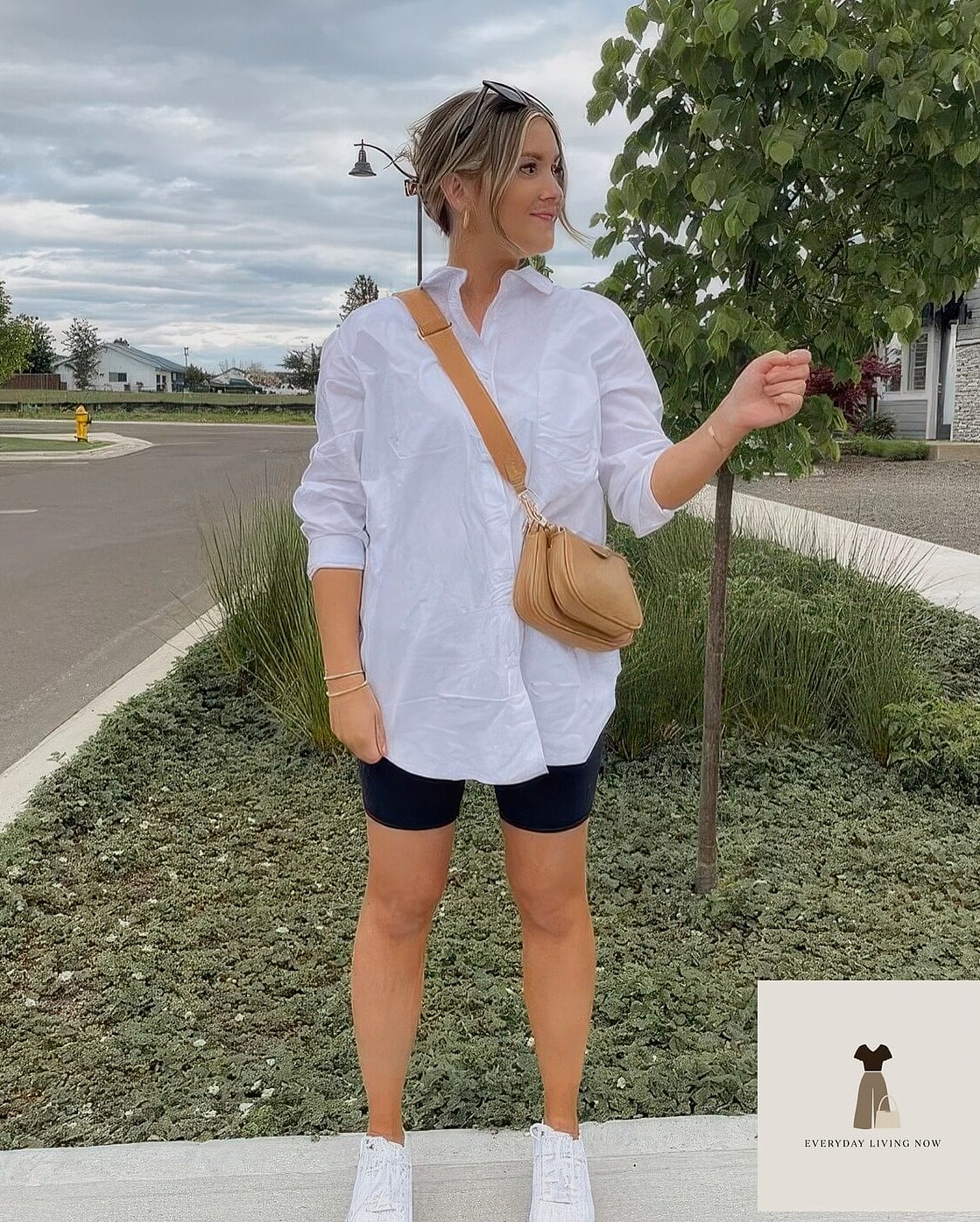 White Shirt with Biker Shorts