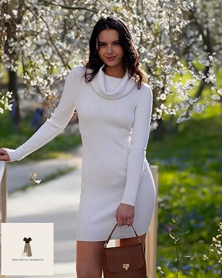 27 White Outfit That Are Breathtakingly Beautiful 21 White Sweater Dress for Cozy Elegance